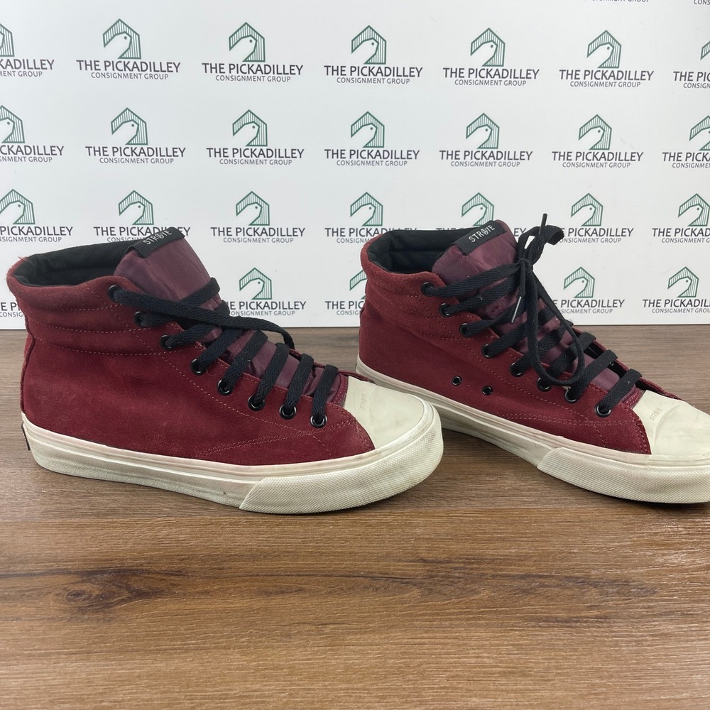 Straye High Top Sneakers Maroon Suede Leather Casual Shoes Mens‎ - Picture 3 of 8
